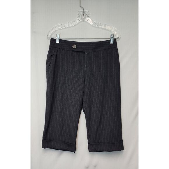 E by Eci Bermuda Cuff Hem Striped Denim Dress Pants Size 4 Color Gray/Blue - Picture 2 of 7